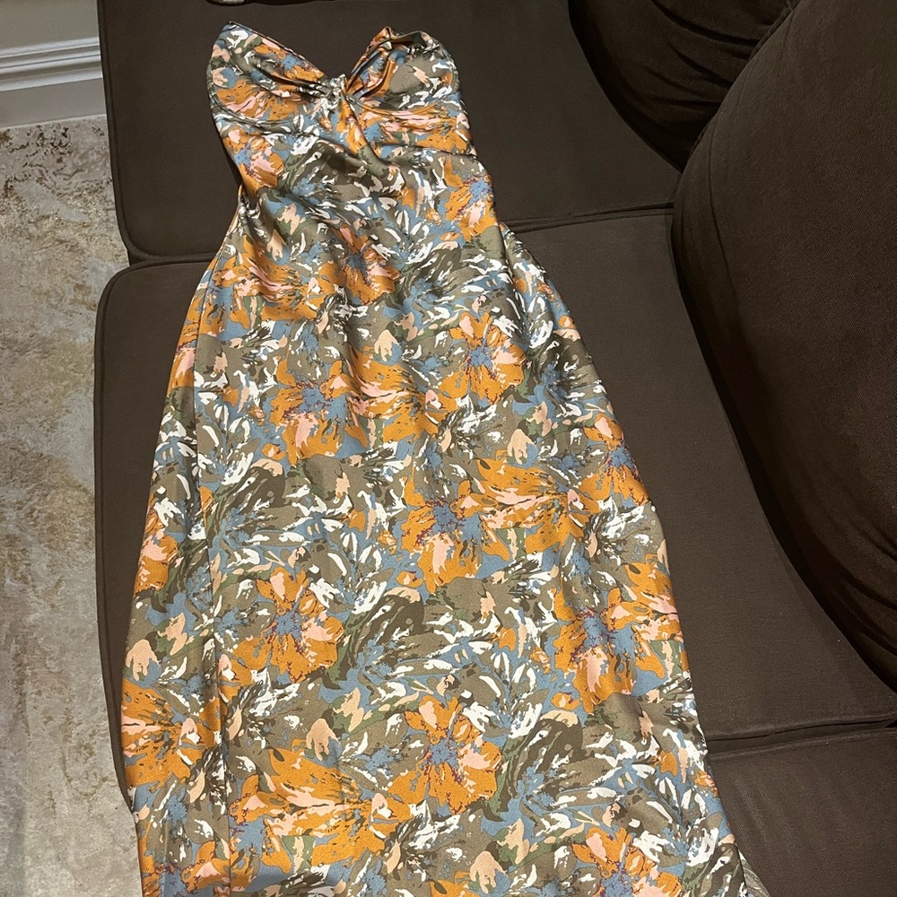 VICI Aiko Printed Satin Slip Midi Dress - Olive Multi